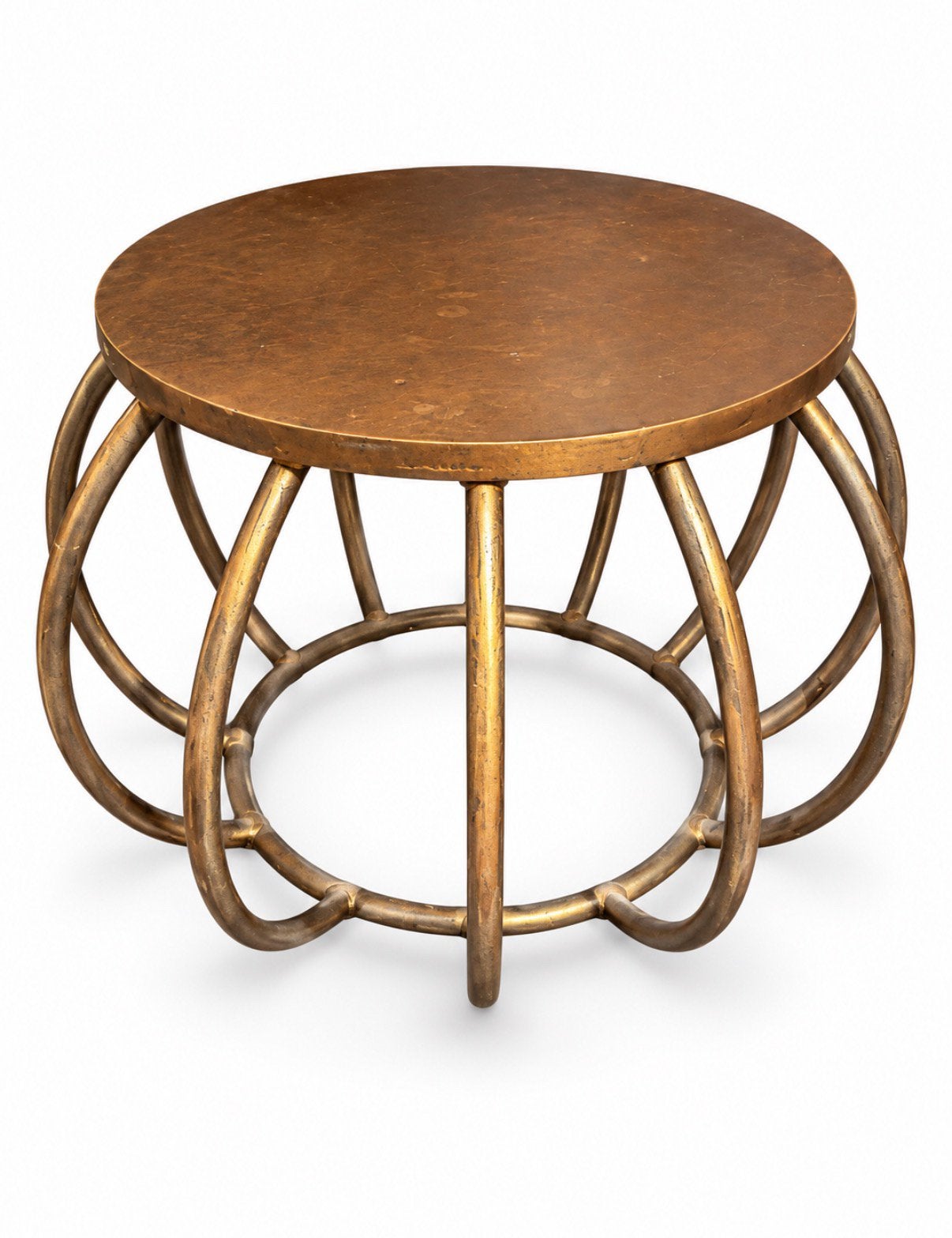 Luxe design bijzettafel – zwaar metaal – bronskleurig, Huis en Inrichting, Minder dan 55 cm, Metaal of Aluminium, Rond, Ophalen of Verzenden