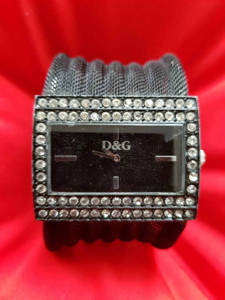 Dolce & gabbana pols horloge zwart d&g dames horloges strass, Gebruikt, Verzenden, Polshorloge, Dolce & Gabbana