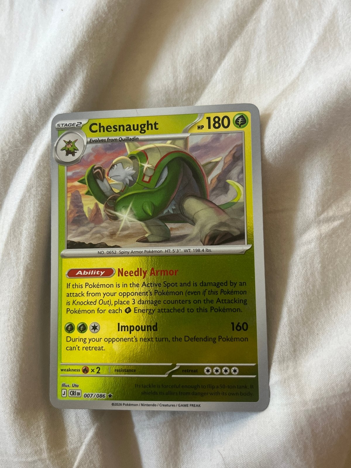 Pokémon Kaart Chesnaught 007/086 reverse holo, Ophalen of Verzenden, Zo goed als nieuw, Losse kaart