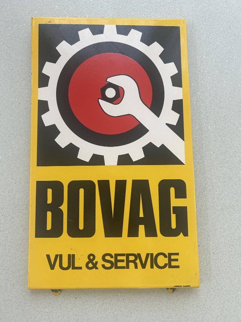 BOVAG emaille reclamebord "langcat almere", Verzamelen, Ophalen, Gebruikt, Reclamebord