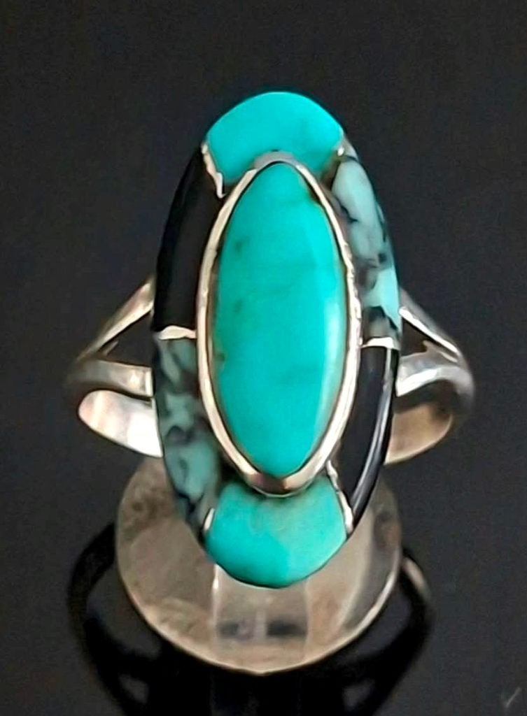 Navajo Sterling Silver & Turquoise Gem Set Ring Fred Maloney, Sieraden, Tassen en Uiterlijk, Ophalen of Verzenden, Zilver, Ring