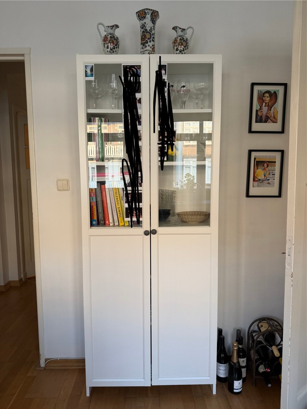 Witte buffetkast met glazen deuren, Ophalen, Gebruikt, 50 tot 100 cm, 150 tot 200 cm