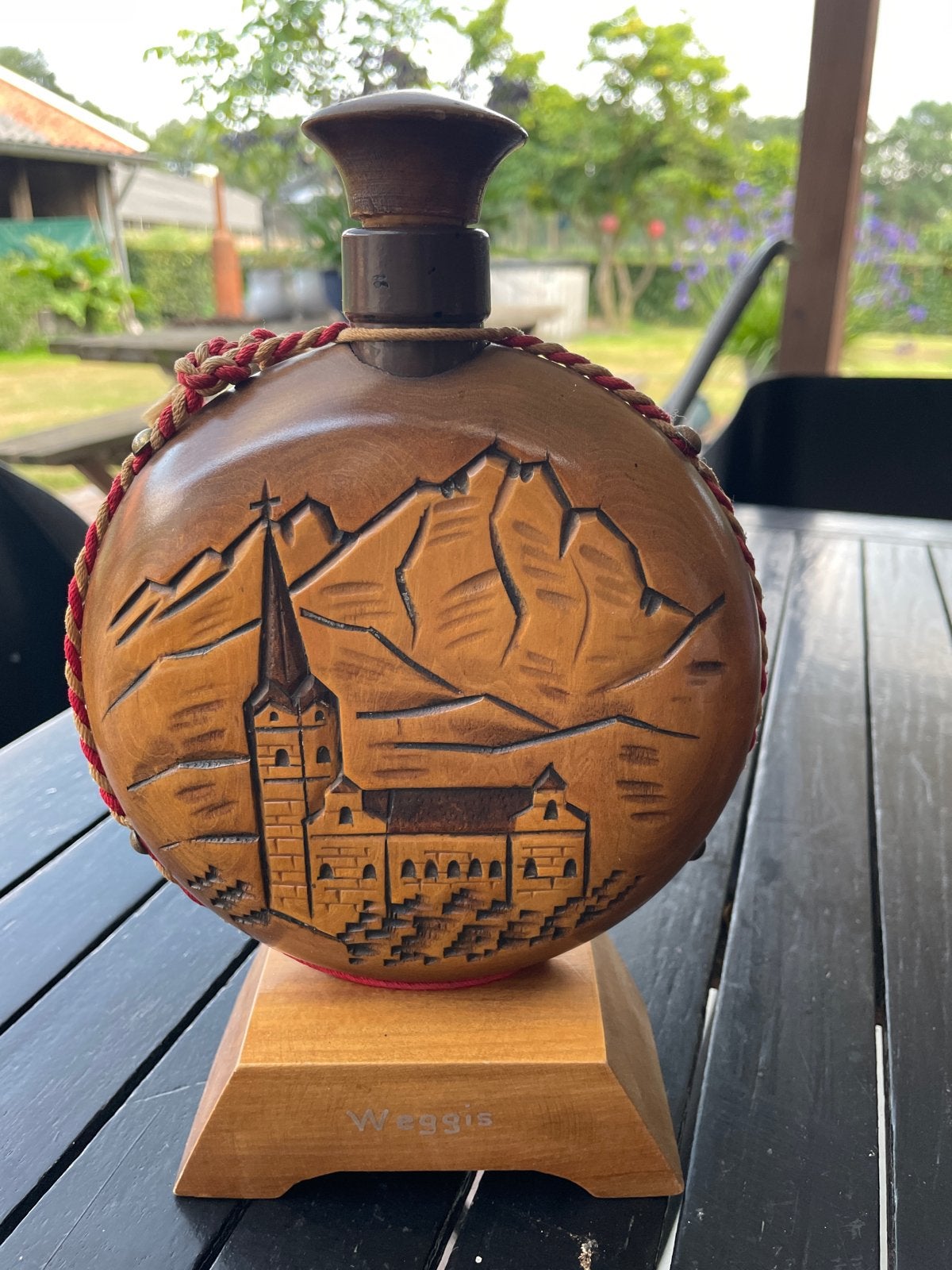 Vintage houten muziekdoos kolf - Weggis Zwitserland, Ophalen of Verzenden