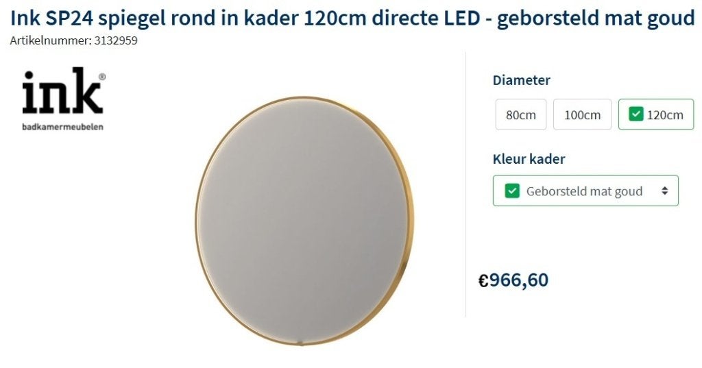 Badkamer Ronde Spiegel 120cm Verwarmd Ledverlichting Goud, Huis en Inrichting, Woonaccessoires | Spiegels, Ophalen, 100 tot 150 cm