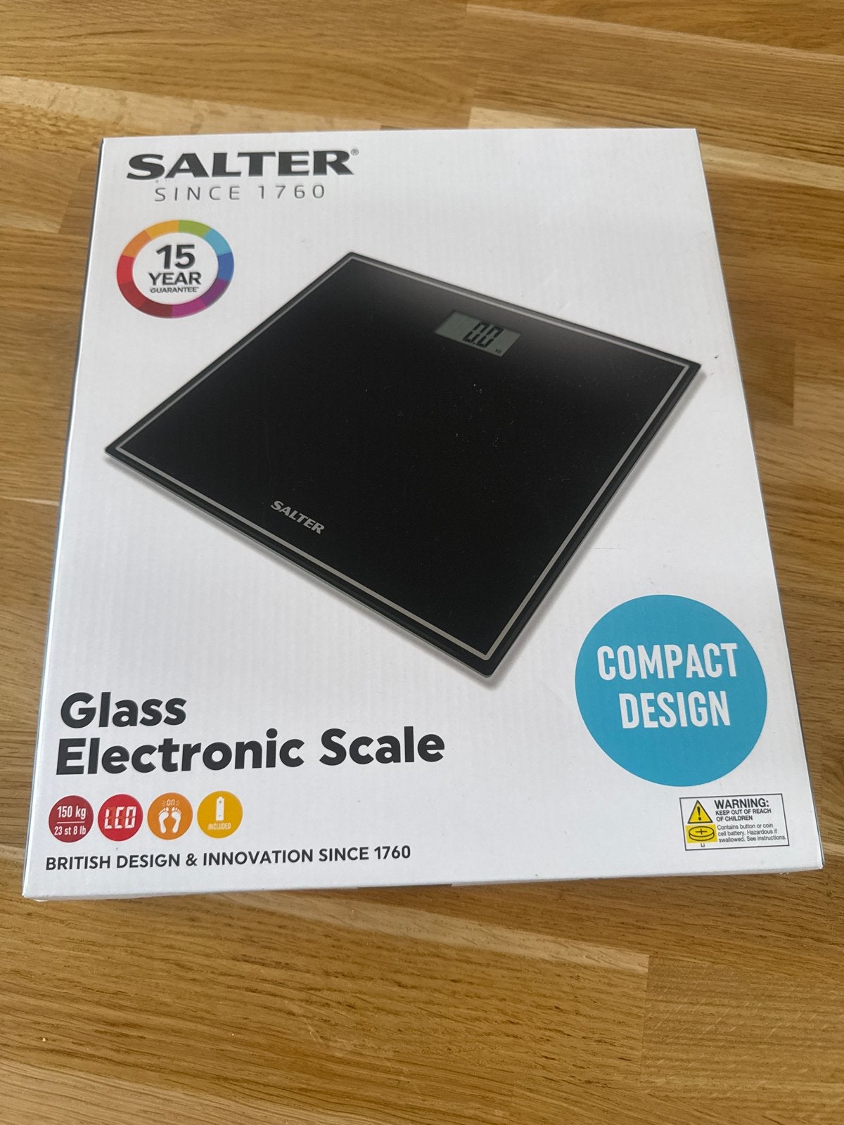 Nieuwe Salter Glazen Elektronische Weegschaal - Compact, Witgoed en Apparatuur, Weegschalen, 1 tot 500 gram, Nieuw, 100 kg of meer