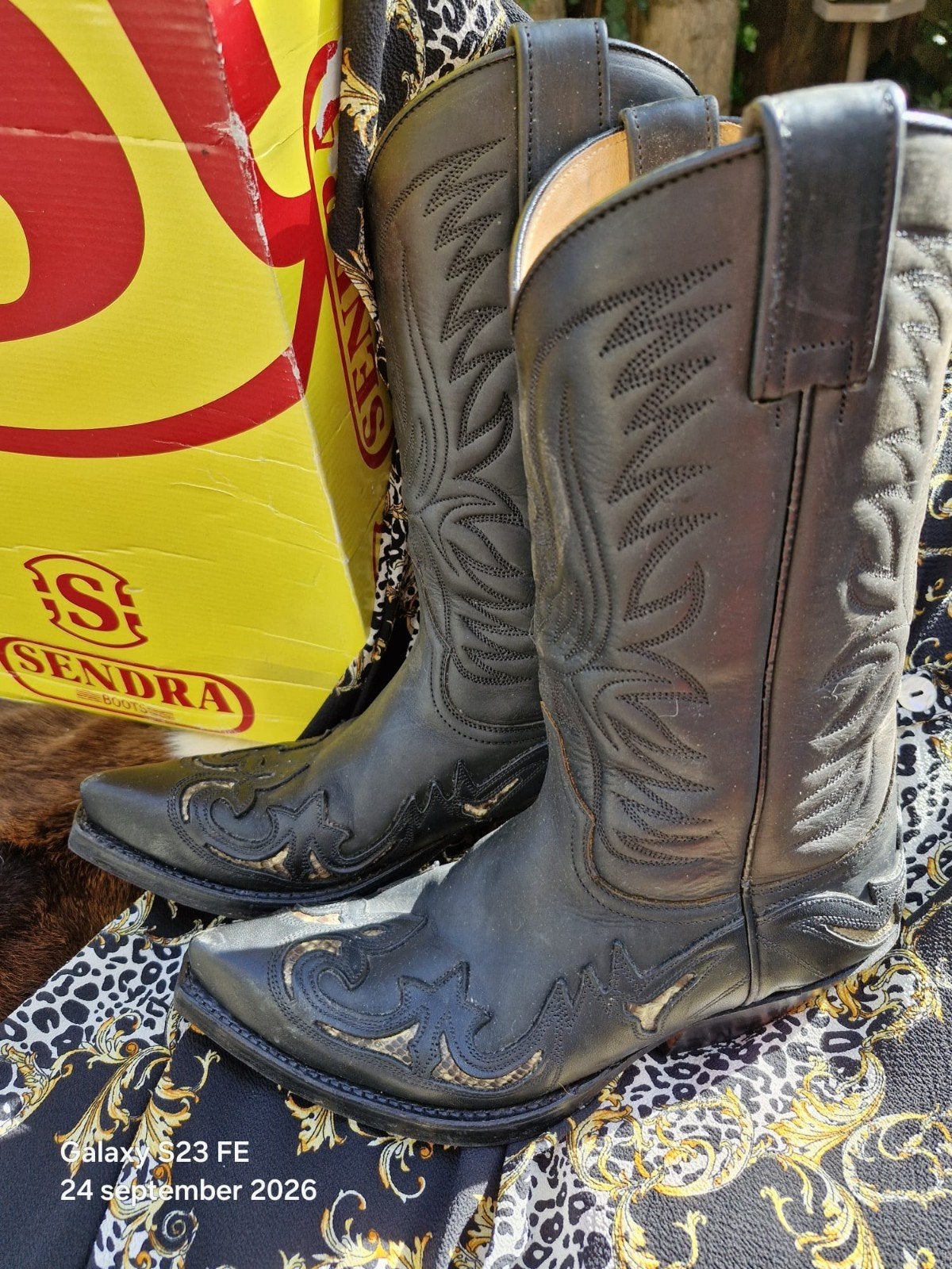 Zwarte Sendra boots, cowboylaarzen met slangenlederen afzet., Kleding | Dames, Zwart, Ophalen of Verzenden, Zo goed als nieuw