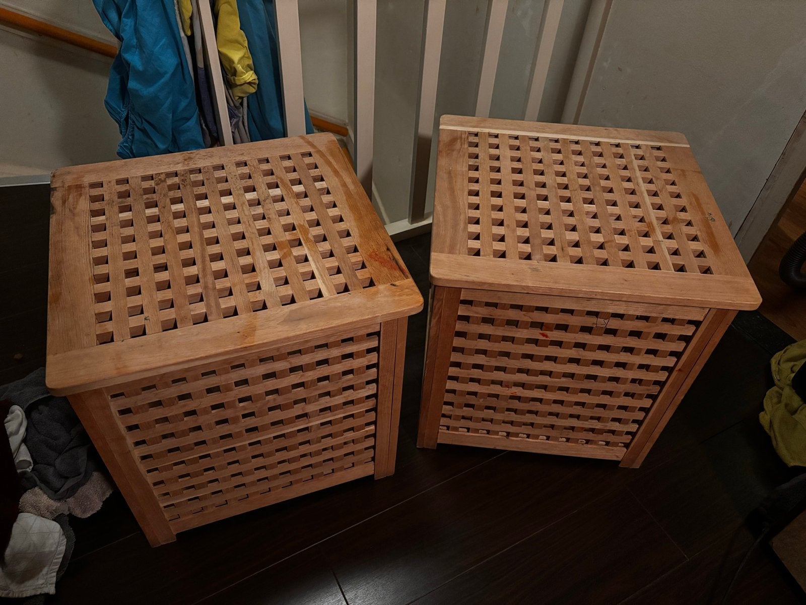 2x Teakhouten Opbergkubussen / Bijzettafels, Huis en Inrichting, Ophalen, Minder dan 50 cm, Gebruikt, Teakhout