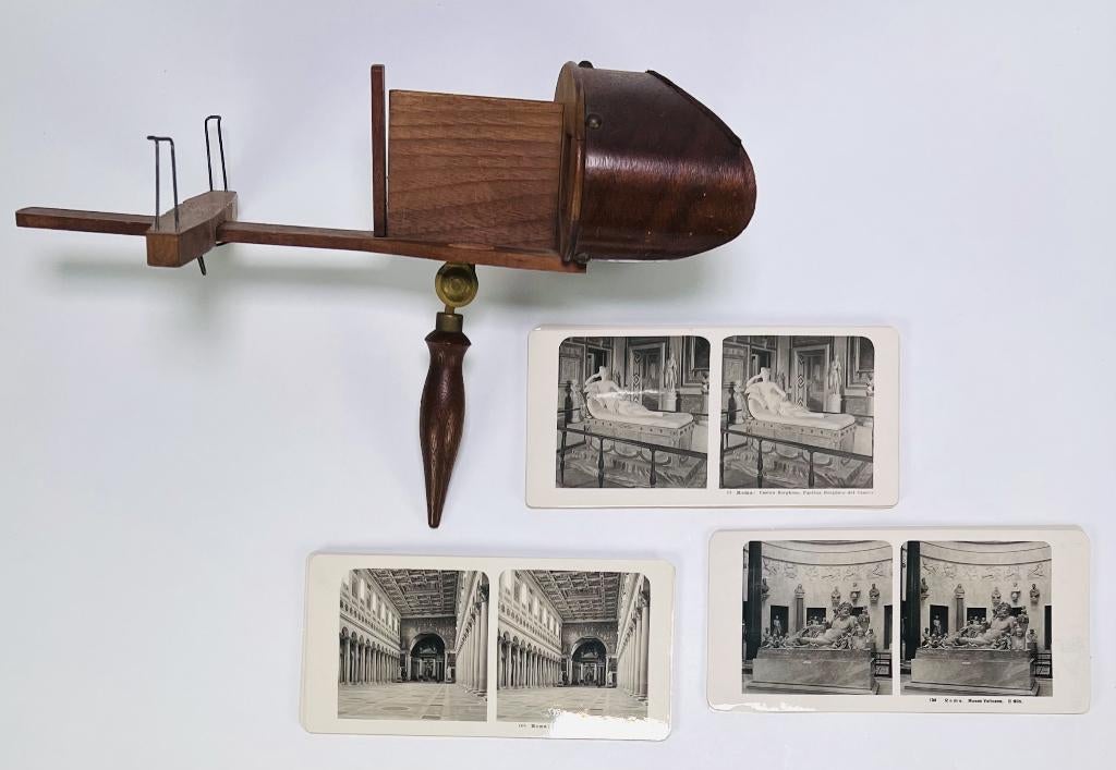 92. Houten stereokijker met stereofoto's Italië, 19e eeuw, Ophalen of Verzenden