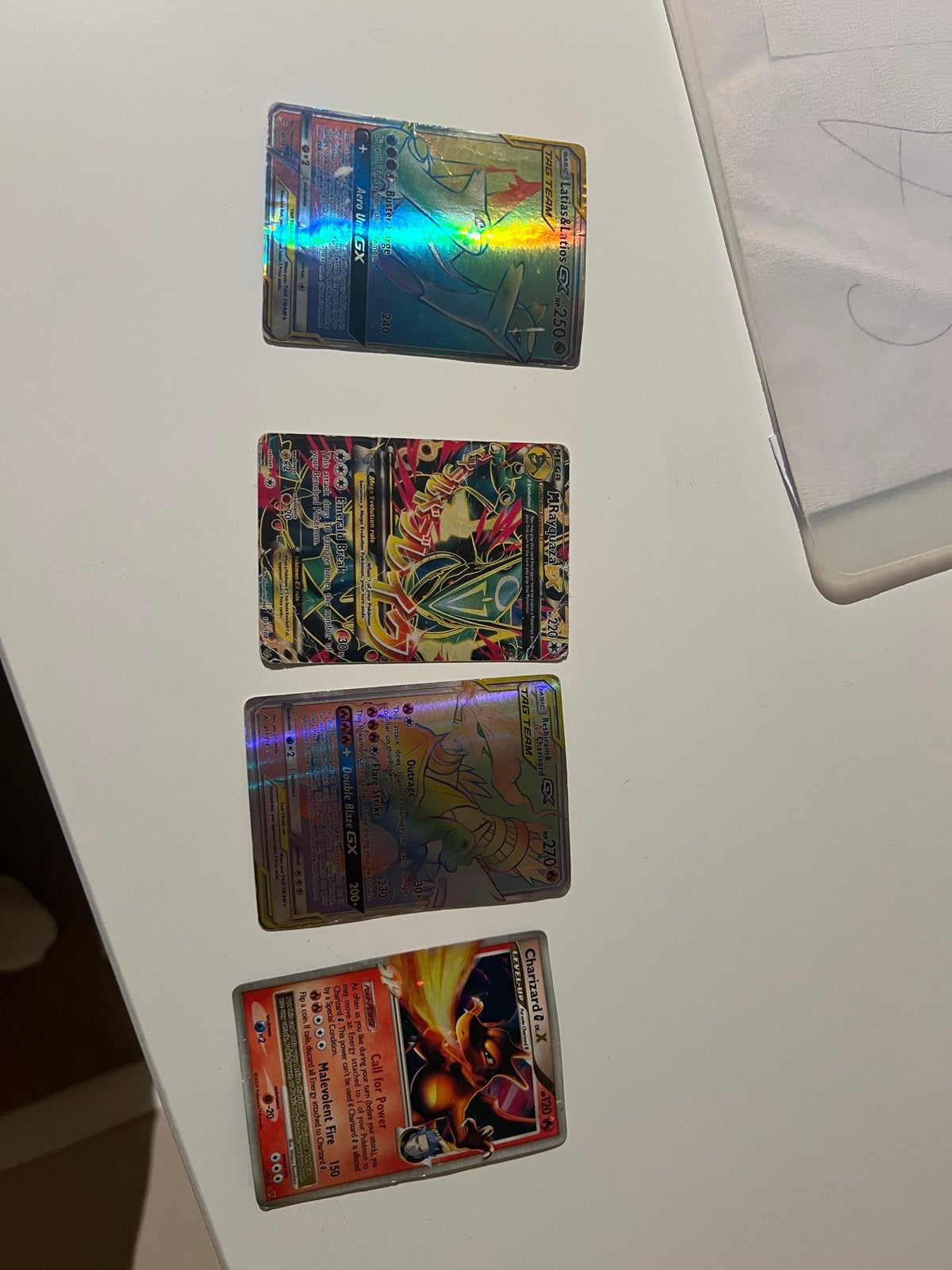 4 zeldzame Pokémon kaarten - beschadigd, Hobby en Vrije tijd, Ophalen of Verzenden, Gebruikt, Meerdere kaarten, Foil