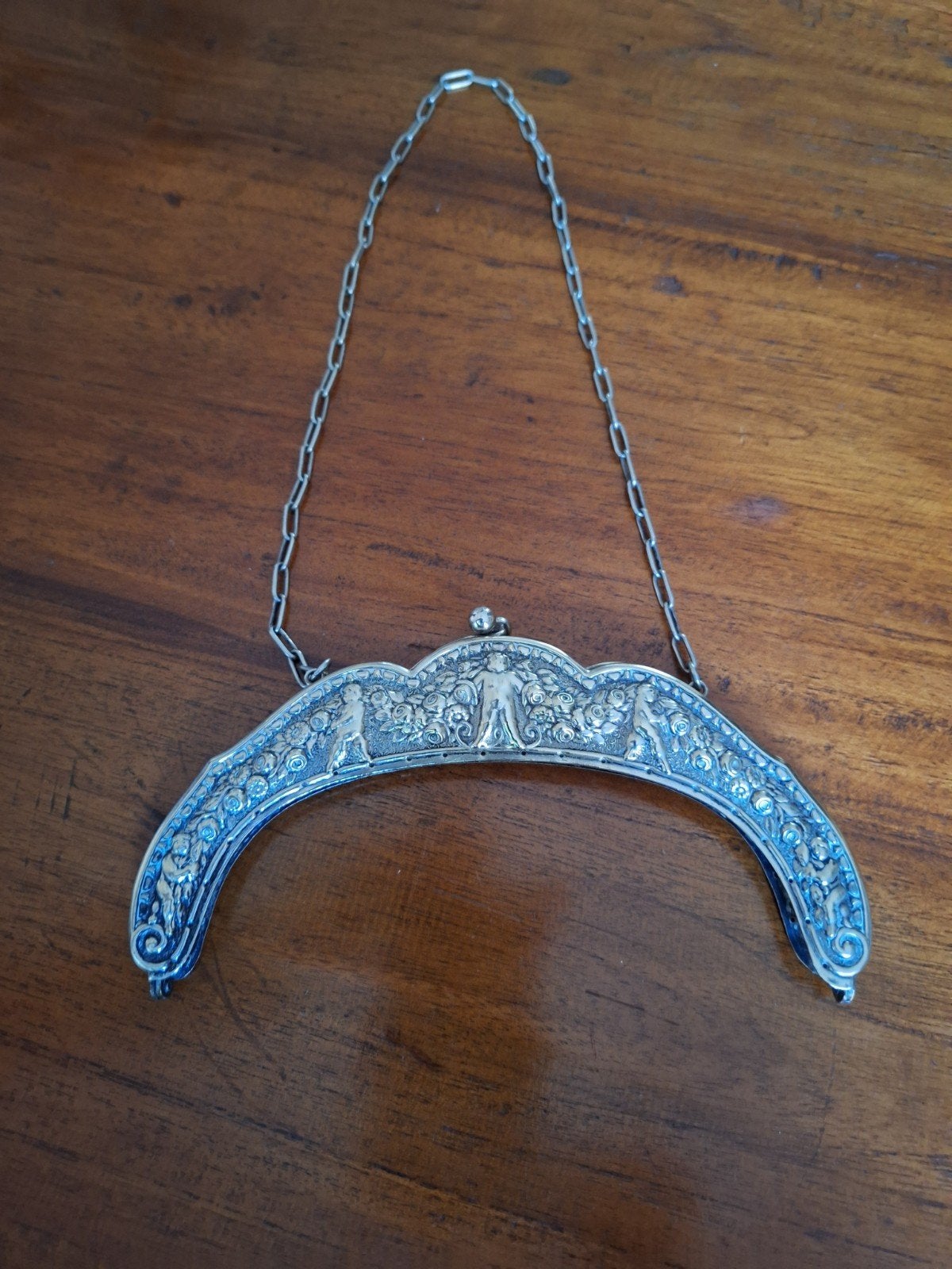 Antieke zilveren beugel voor tas met ketting, Antiek en Kunst, Ophalen of Verzenden