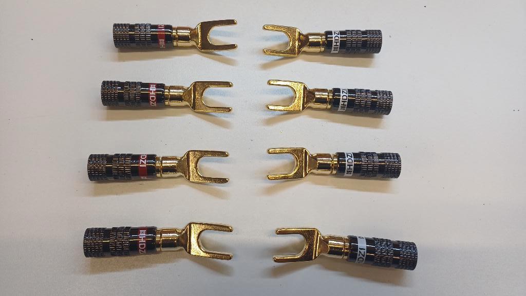 8 x vergulde audio spade aansluitingen nieuw, Ophalen of Verzenden, Nieuw, 10 meter of meer, Luidsprekerkabel
