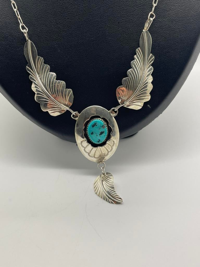 D789 Prachtige zilneren Navajo ketting Marie Thompson, Ophalen of Verzenden, X, Met edelsteen, Zilver