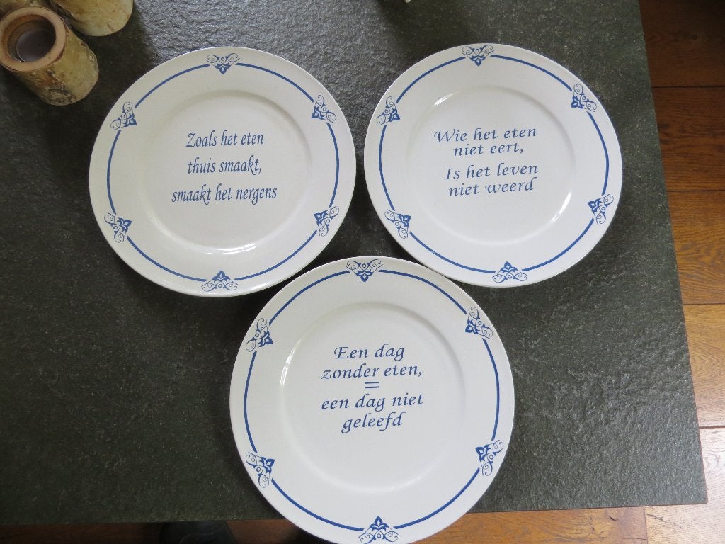 brocante oude borden met spreuken, Ophalen of Verzenden