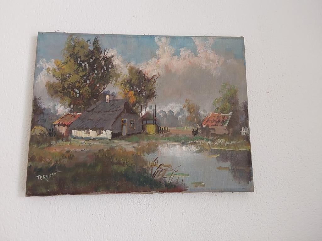 Olieverfschilderij van Tervoort - Hollands Landschap, Ophalen of Verzenden
