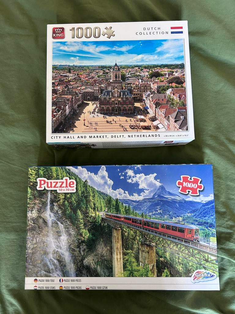 2x 1000 stukjes puzzels: Delft en berglandschap, Ophalen of Verzenden, 500 t/m 1500 stukjes, Zo goed als nieuw, Legpuzzel