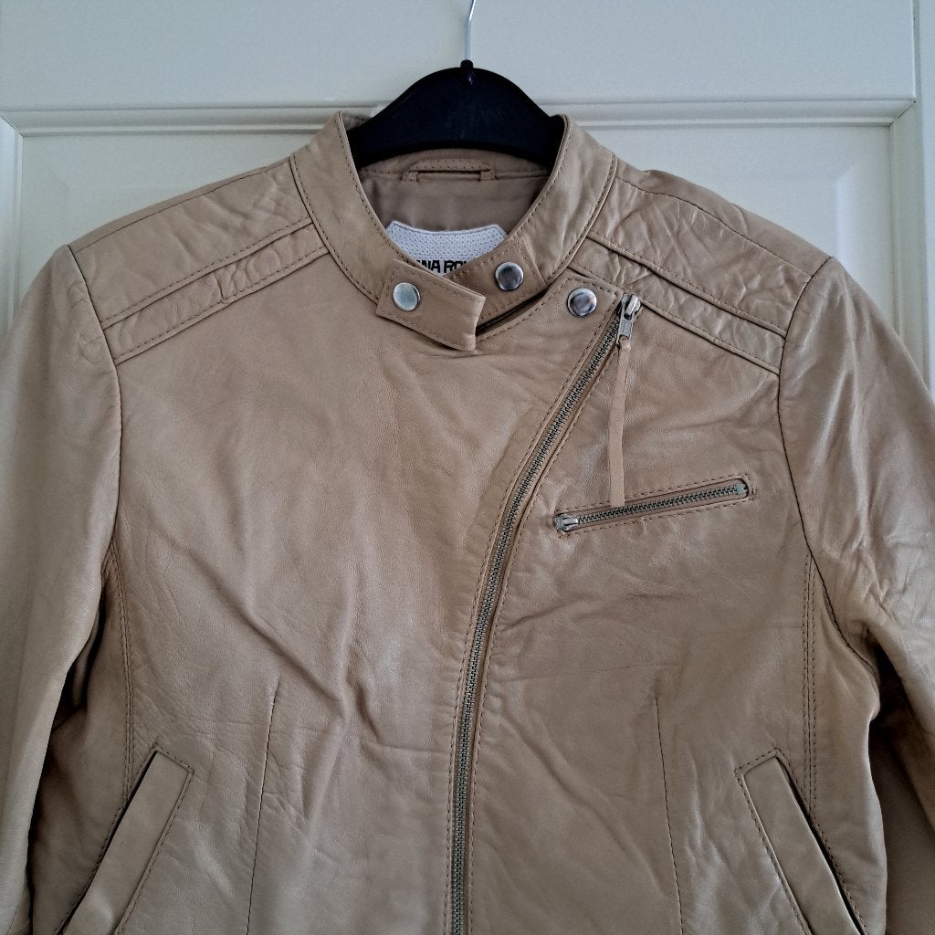 Ibana Rouge echt leren beige jack zomerjas Monroe 40 41004, Maat 38/40 (M), Ibana, ., Beige