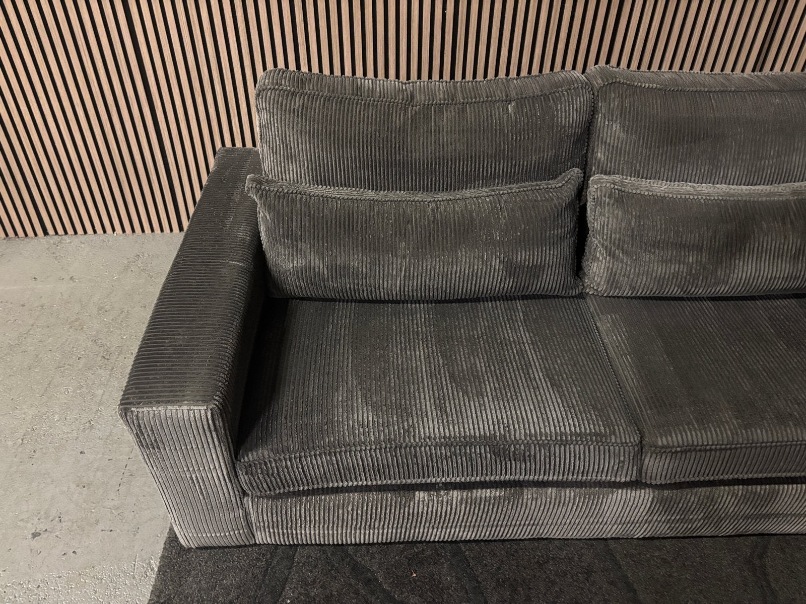 GRATIS LEVERING Ribstof Hoekbank Grijs 310x250 GEREINIGD, 300 cm of meer, Ophalen of Verzenden, Zo goed als nieuw, 150 cm of meer