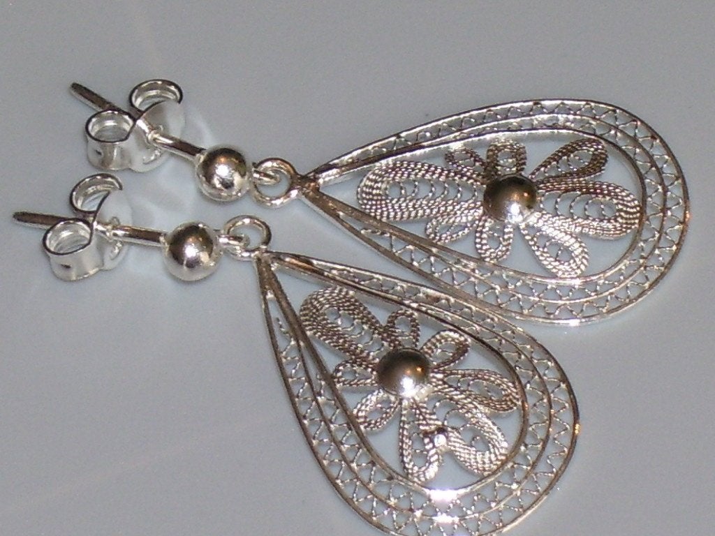 Nieuwe 925 Zilveren Handgemaakte Filigrain Oorbellen, Hangers, Verzenden, Nieuw, Zilver