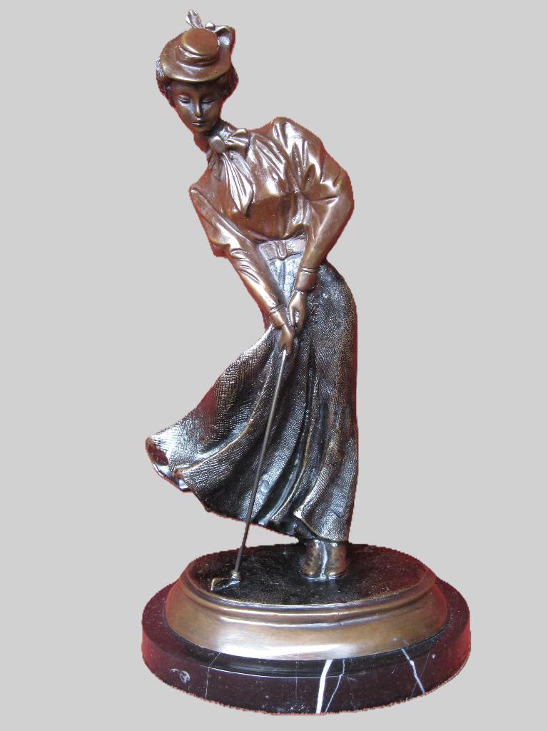 Art Deco -  bronzen beeld D'Asté -  golf spelende bourgoise., Ophalen