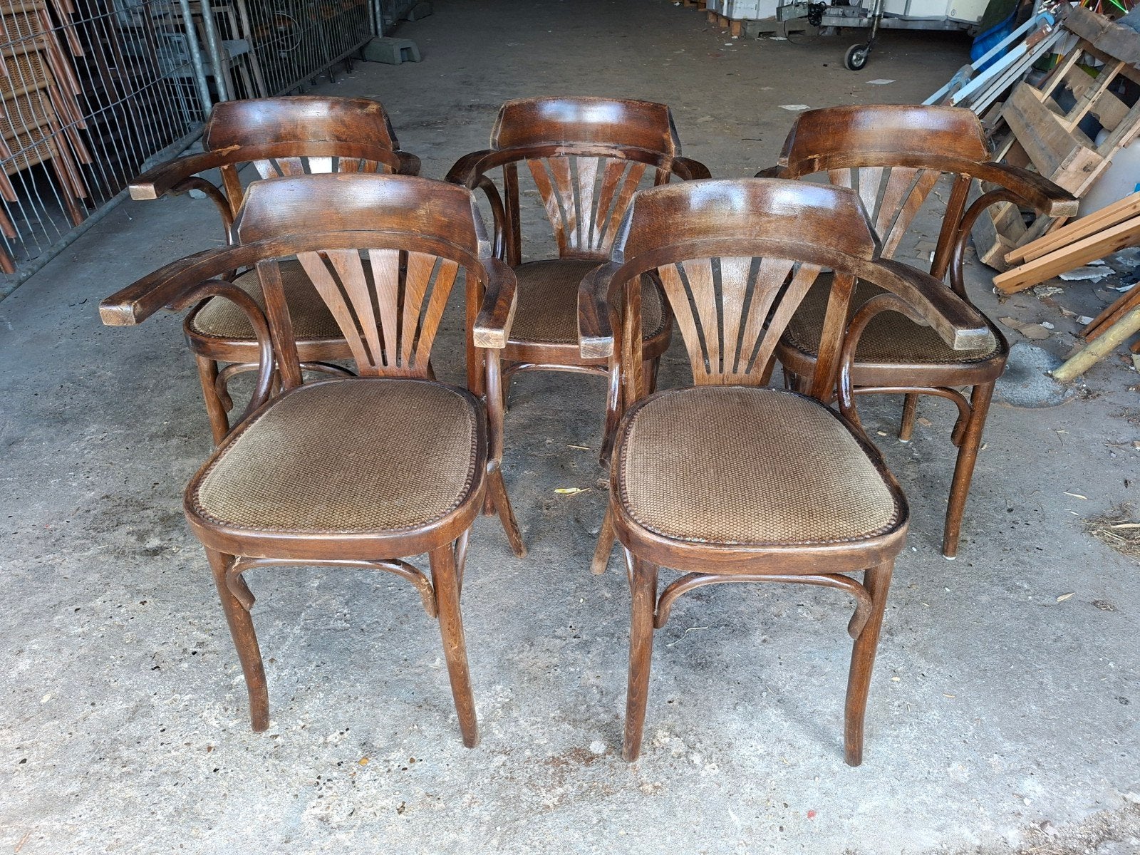 Set van 5 Thonet-stijl caféstoelen, Ophalen, Gebruikt, Bruin