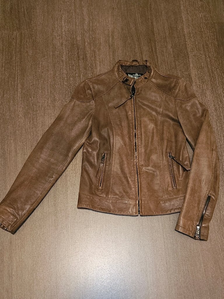 Nagenoeg nieuw bruin echt leren zomerjas | XS, Bruin, Verzenden, Zo goed als nieuw, Vera Pelle