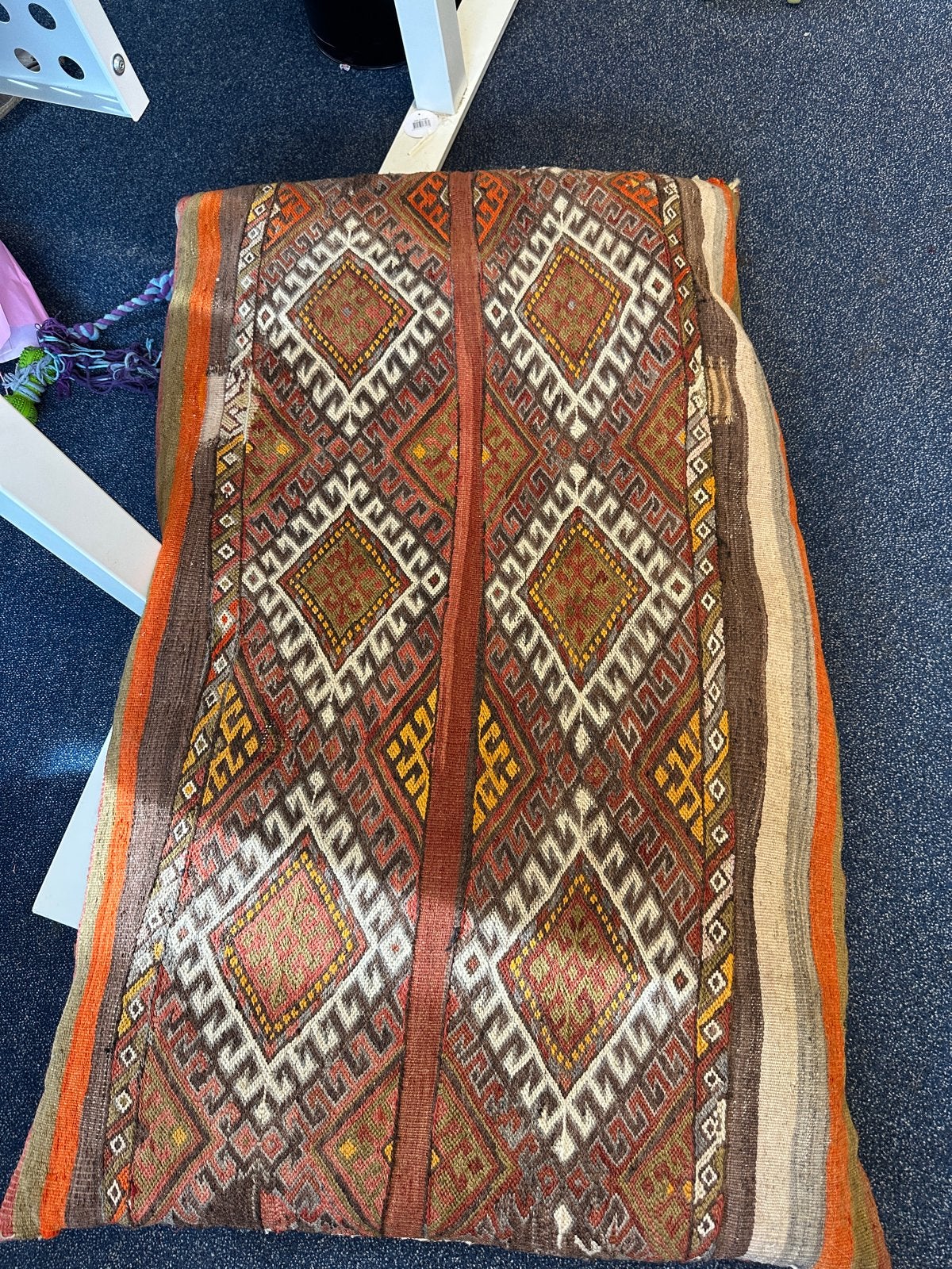 Vintage Kelim Kussenhoes met Geometrisch Patroon, Minder dan 50 cm, Gebruikt, 50 tot 100 cm, Bruin
