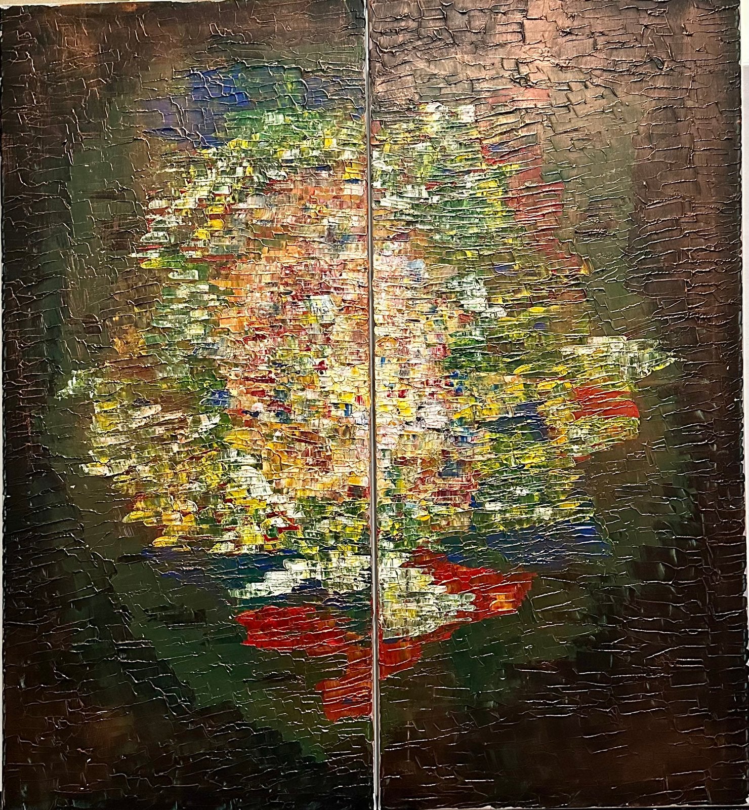 Kleurrijke abstract- Handgeschilderd- Uniek- Twee Luik, Ophalen of Verzenden