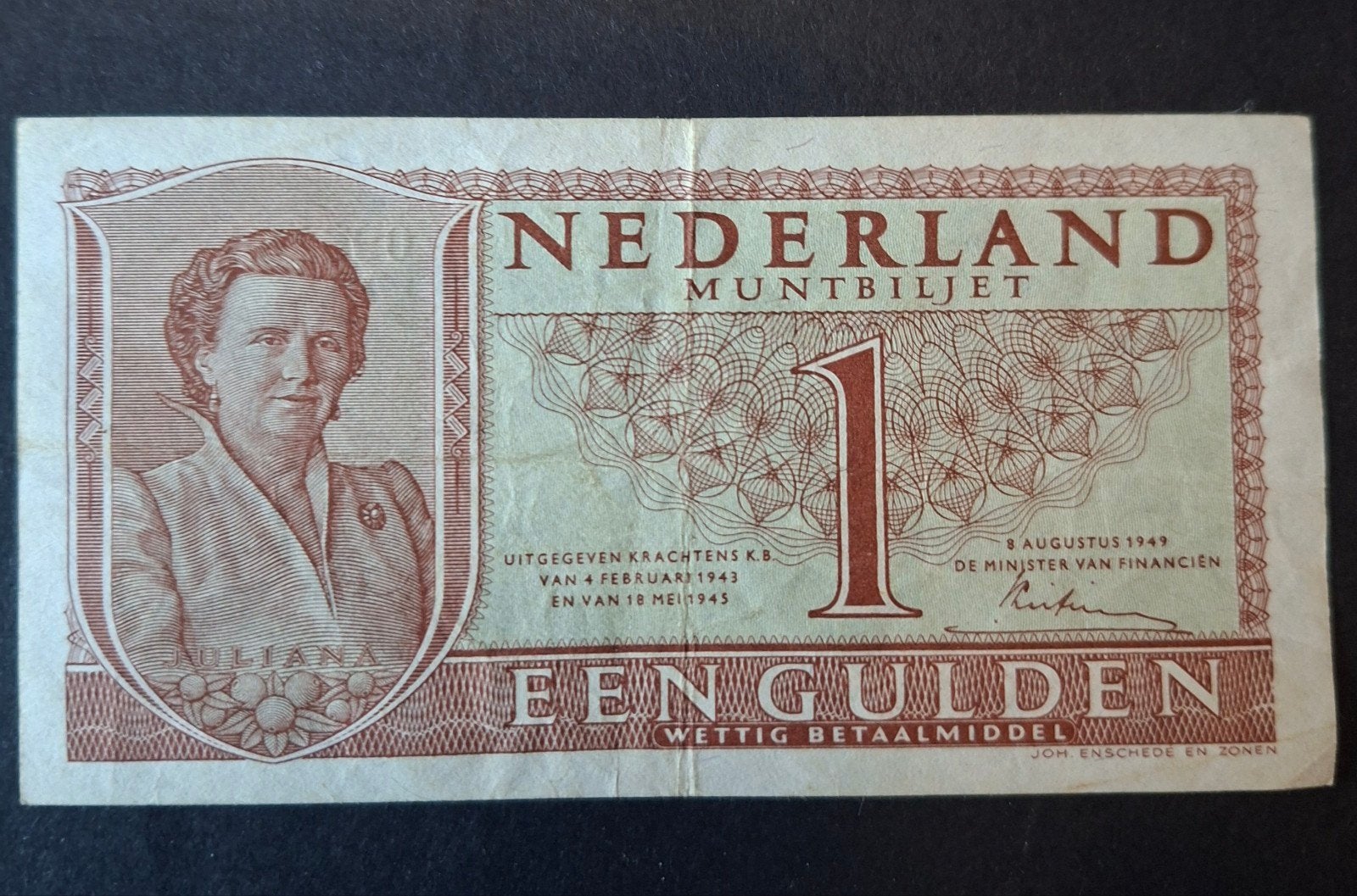 Nederland Muntbiljet 1 Gulden 1949 Juliana, Ophalen of Verzenden