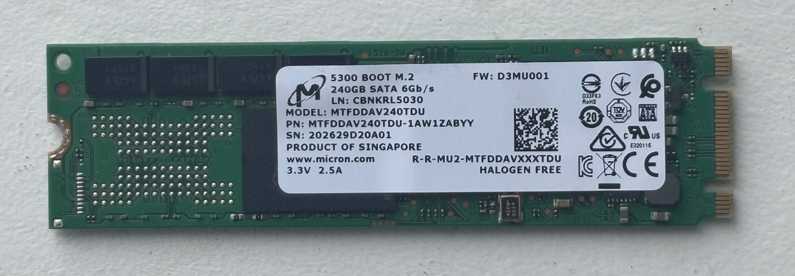 Micron 240GB Boot M.2 ssd, Computers en Software, Harde schijven, Ophalen of Verzenden, Gebruikt, Server