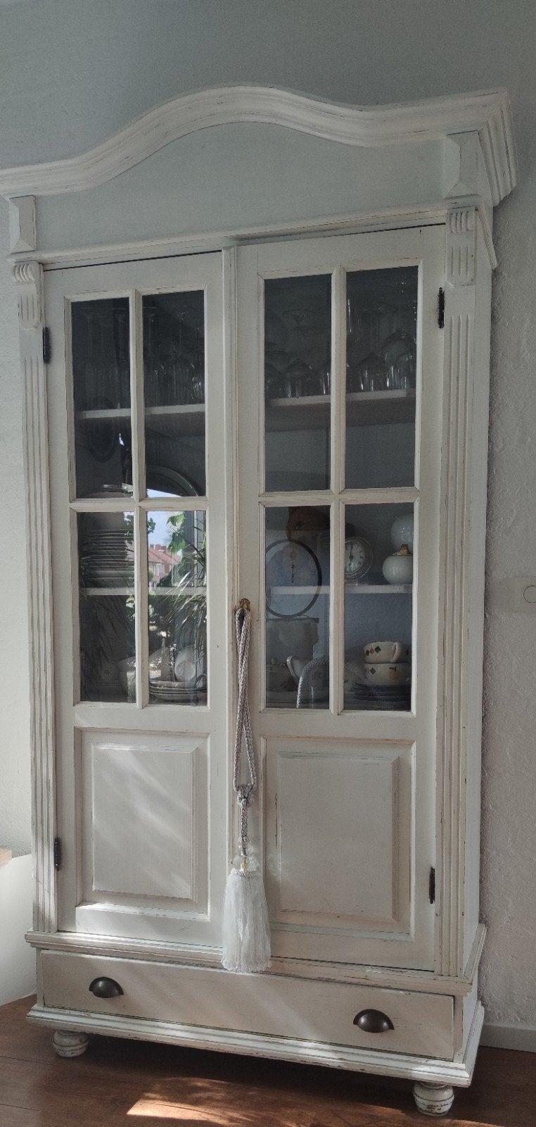 Brocante Grenen Vitrinekast, Ophalen, Gebruikt, Met deur(en), Grenenhout