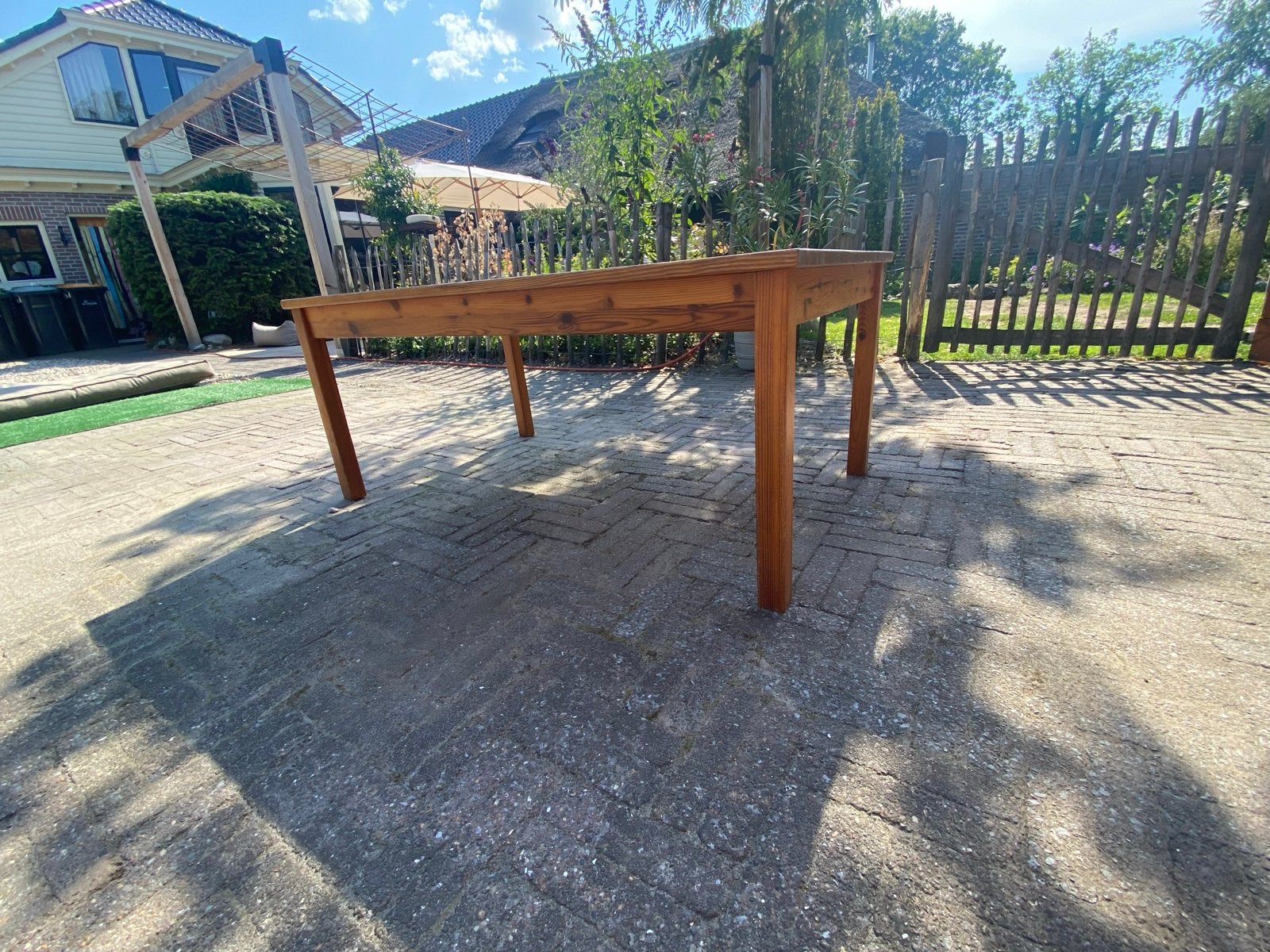 Grenenhouten salontafel met demontabele poten, Huis en Inrichting, Tafels | Salontafels, Gebruikt, 50 tot 100 cm, 100 tot 150 cm