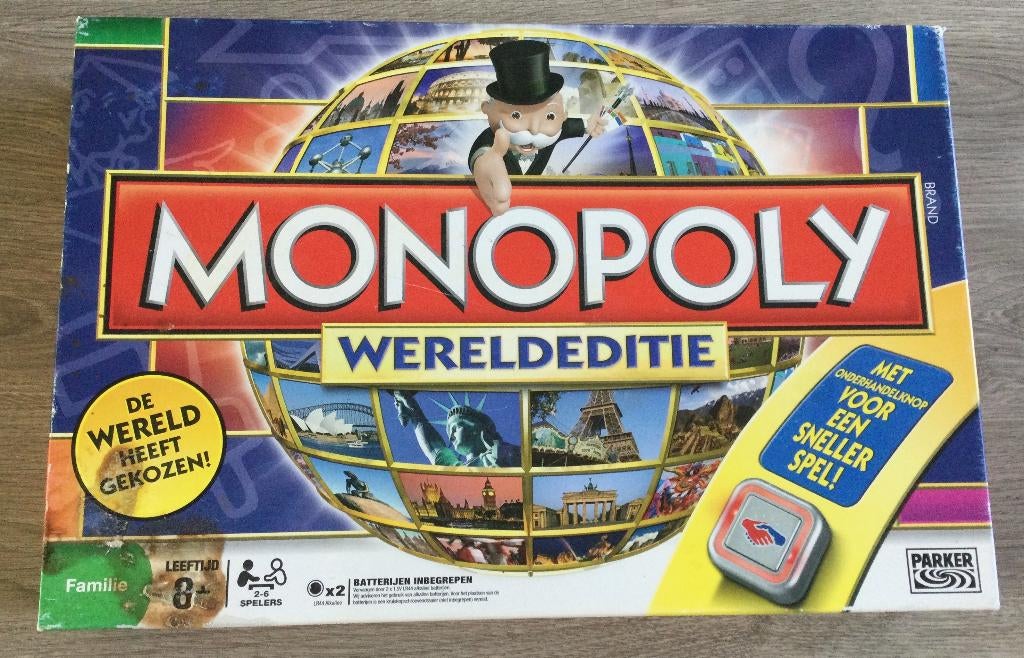 Mpnopoly Wereld editie, Hobby en Vrije tijd, Gezelschapsspellen | Bordspellen, Vijf spelers of meer, Ophalen of Verzenden, Zo goed als nieuw