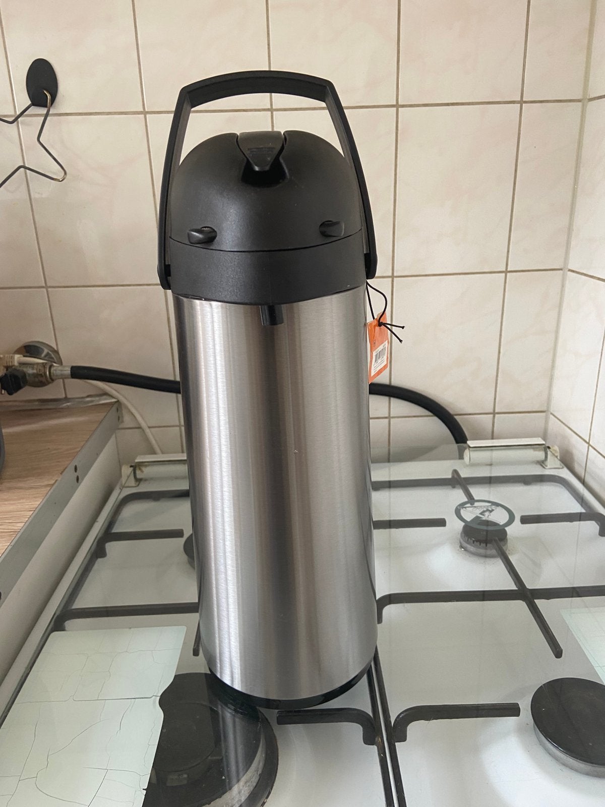 Thermoskan met pomp - 1,8 Liter - RVS - Vaatwasserbestendig, 4 liter of meer, 3 snelheden of meer, Ophalen of Verzenden, Zo goed als nieuw