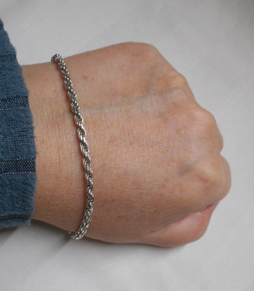 Zilveren vintage koord armband nr.616, Sieraden, Tassen en Uiterlijk, Armbanden, Verzenden, Zo goed als nieuw, Zilver, Zilver