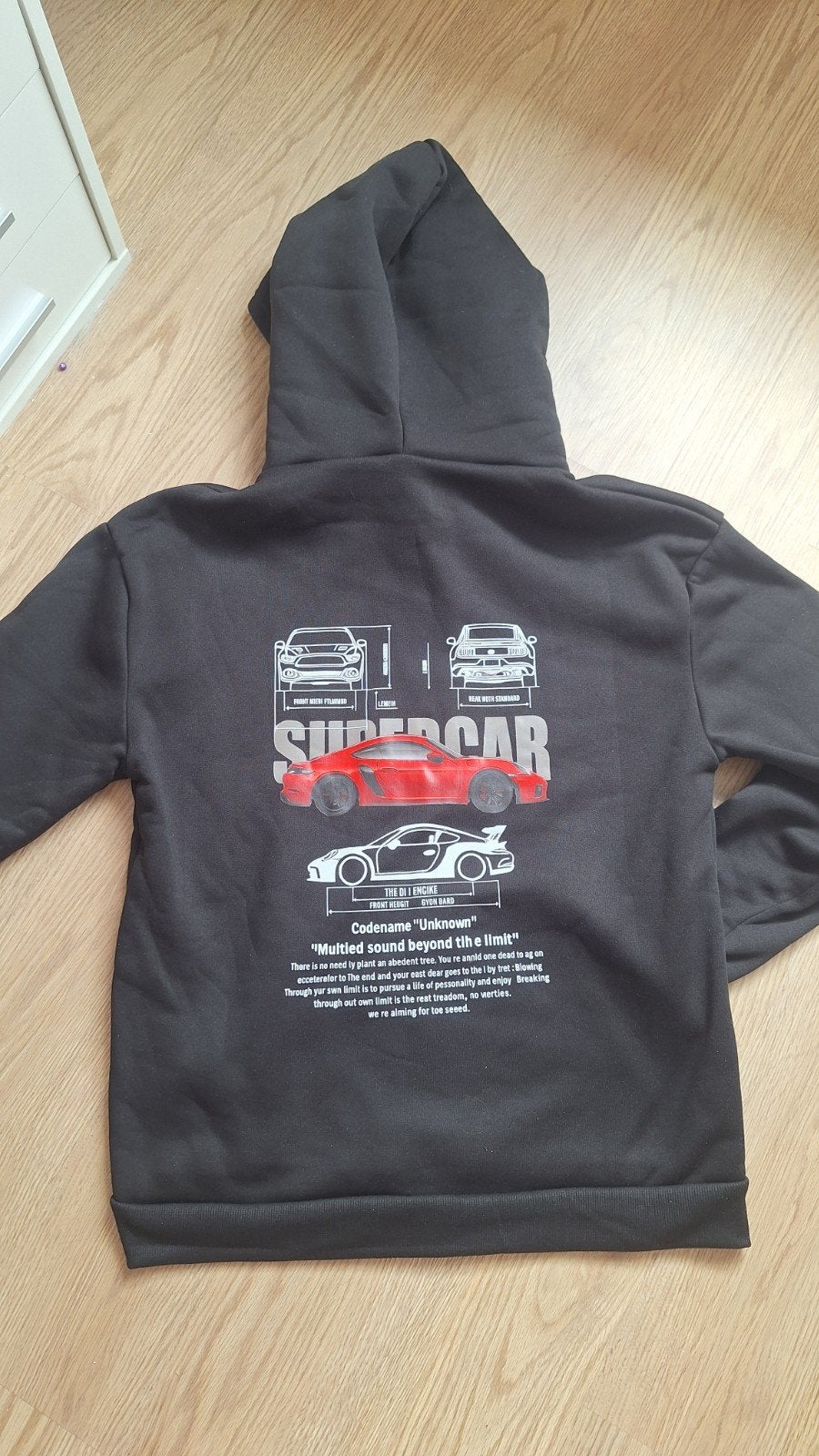 Zwarte hoodie met rits en auto-opdruk, Ophalen, Nieuw, Onbekend