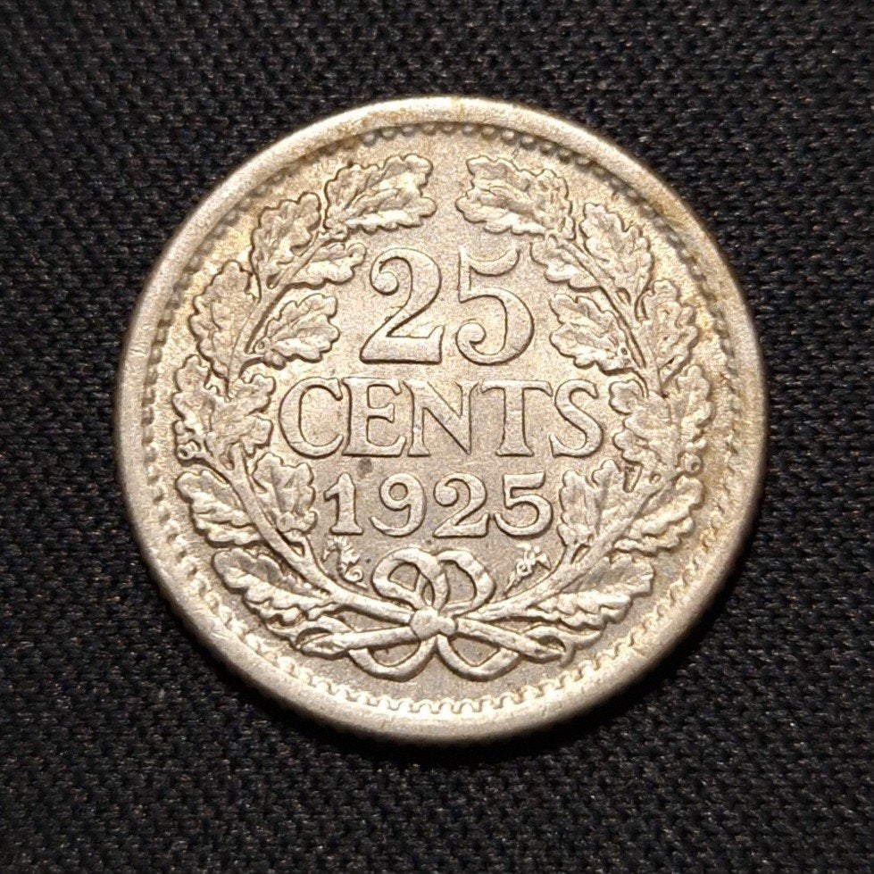 25 cent 1925, Postzegels en Munten, Munten | Nederland, Verzenden, Zilver, 25 cent, Koningin Wilhelmina