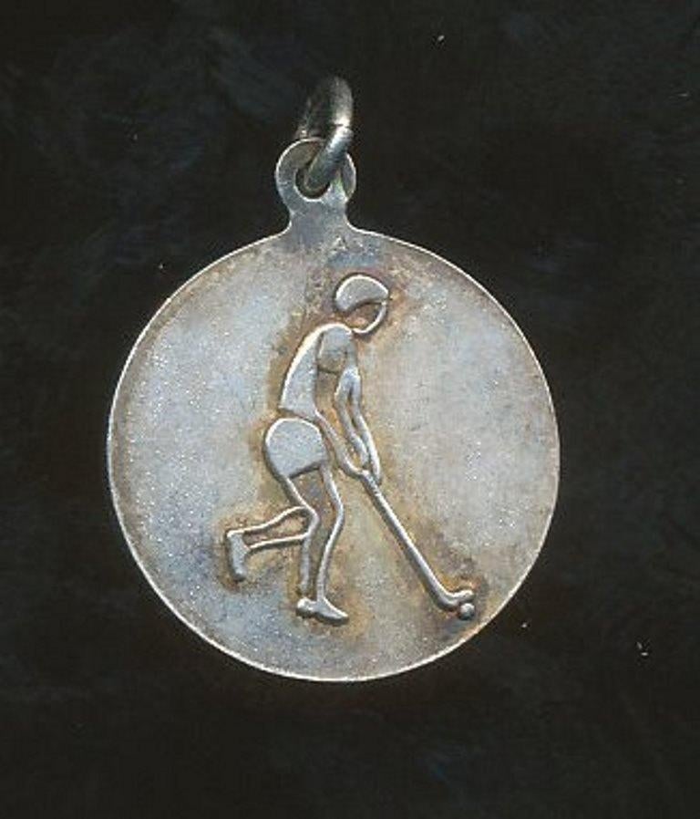 Dubbelzijdige Vintage Hockey Hanger / Penning, Verzenden, Gebruikt, Zilver, Overige materialen