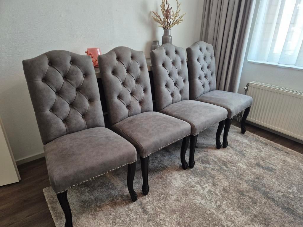 4 eetstoelen in Barokstijl Dubbelman Design, Huis en Inrichting, Stoelen, Ophalen, Zo goed als nieuw, Grijs, Vier