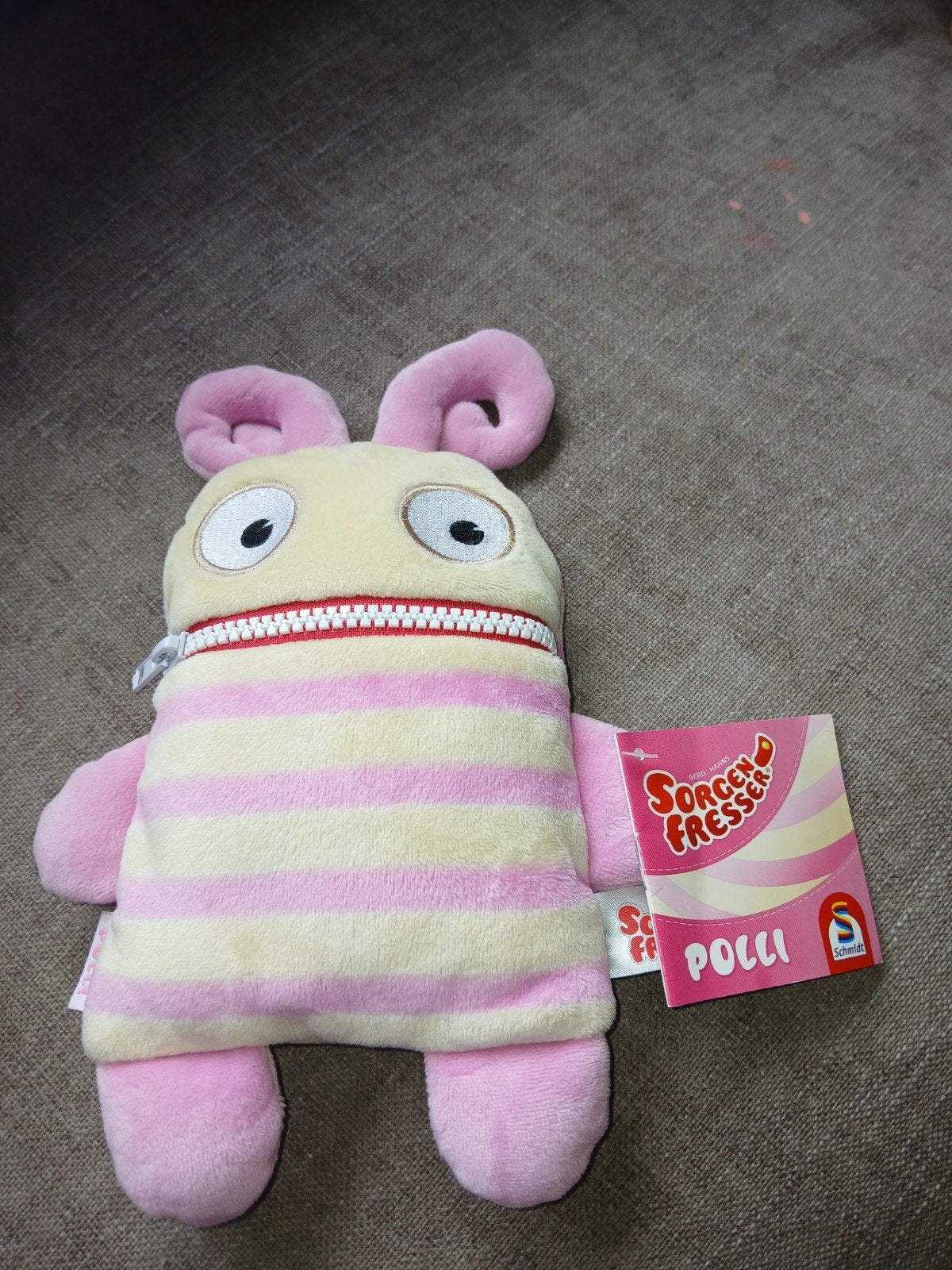 Sorgenfresser Polli Knuffel - Roze/Geel Gestreepte Knuffel, Kinderen en Baby's, Speelgoed | Knuffels en Pluche, Overige merken