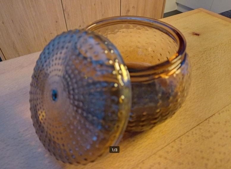 Glazen pot, bonbonniere, snoeppot te koop., Ophalen, Zo goed als nieuw, Bruin, Glas