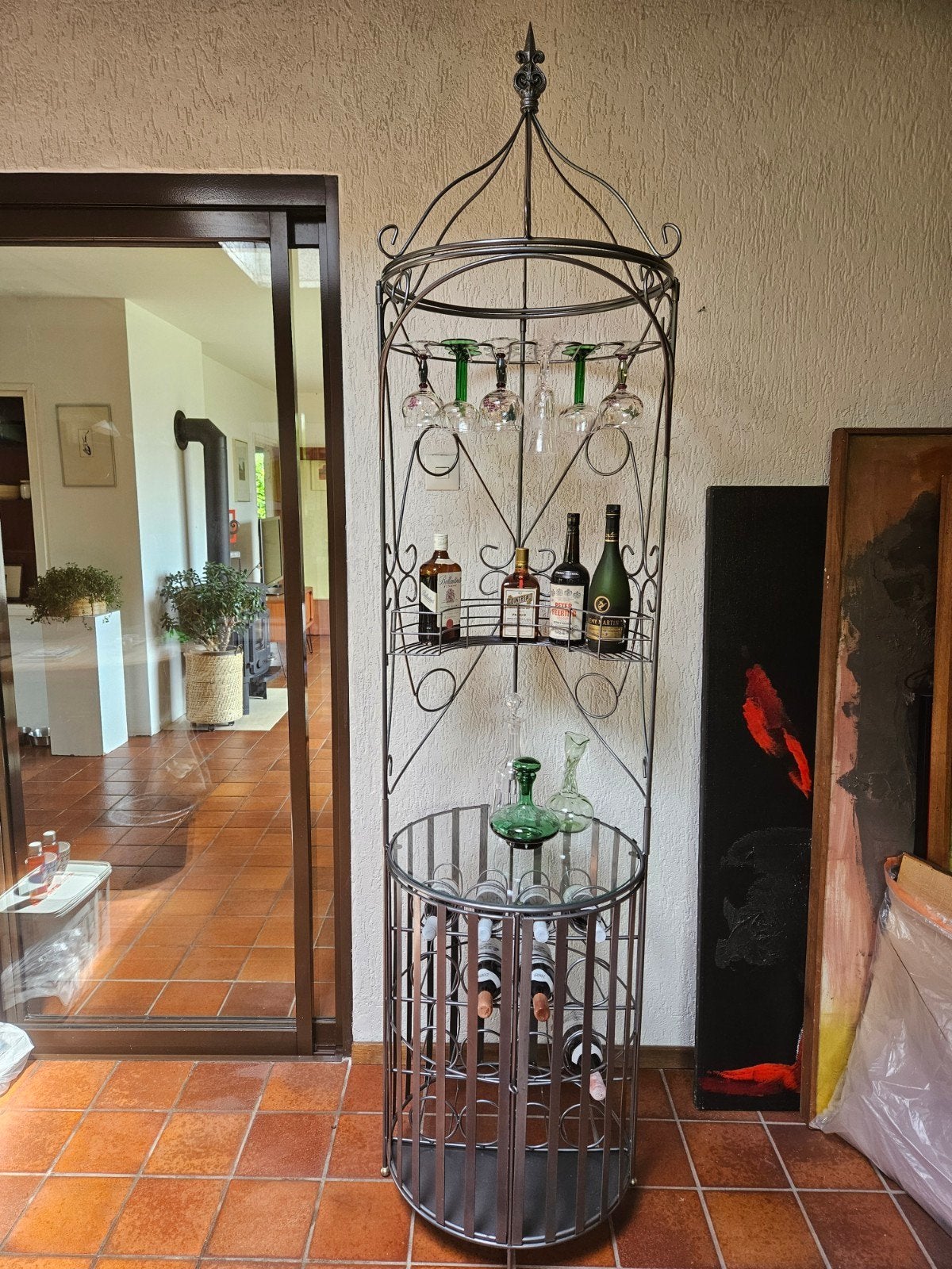Smeedijzeren Wijnrek / Drank Bar met Glasrekken, Huis en Inrichting, Woonaccessoires | Wijnrekken, Ophalen