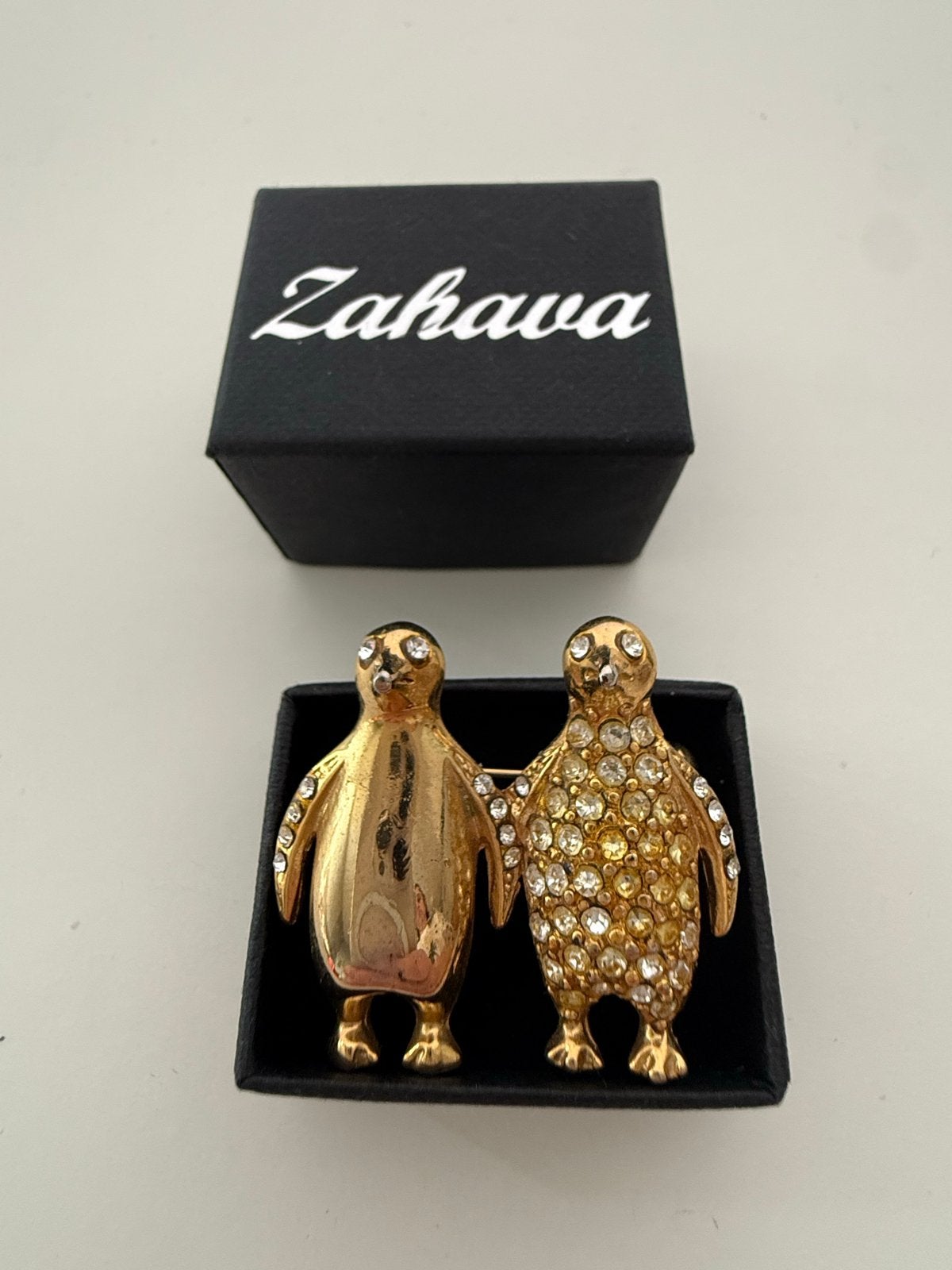 Pinguïn Broche met Strass - Goudkleurig, Overige materialen, Gebruikt, Minder dan 4 cm, Ophalen of Verzenden