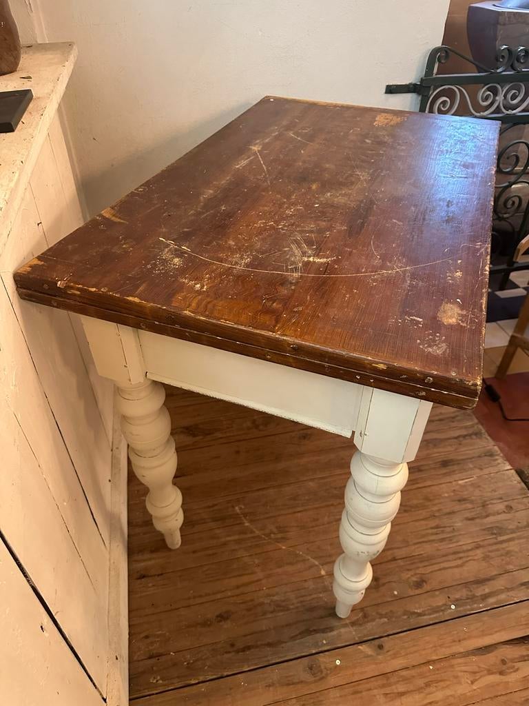 Oude brocante keuken eet tafel wit uitklapbaar, Ophalen