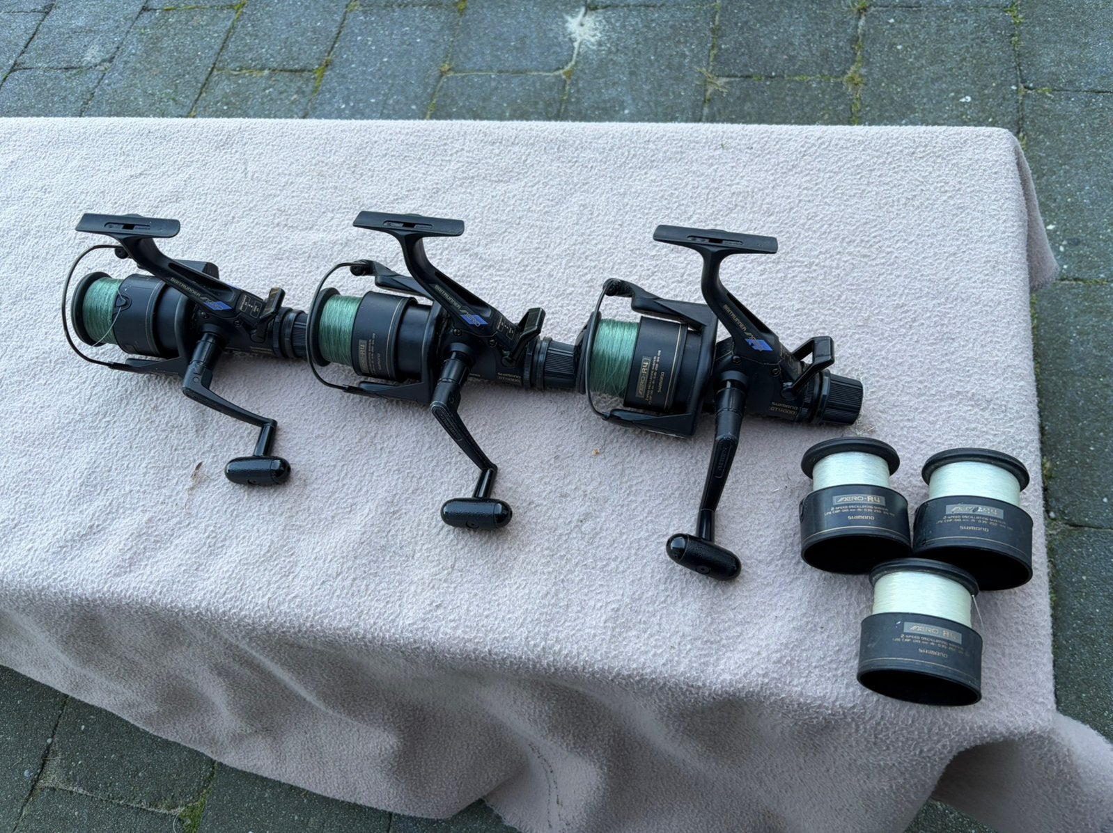 3 x shimano aero gt4000 baitrunner molens incl 3 x spoel, Watersport en Boten, Ophalen of Verzenden, Gebruikt, Molen