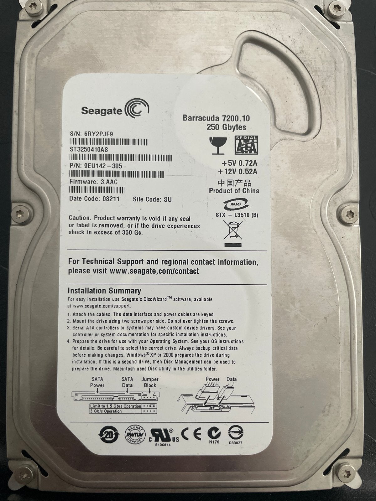 Seagate Barracuda 7200.10 250GB SATA HDD, Intern, Gebruikt, Server, Ophalen of Verzenden