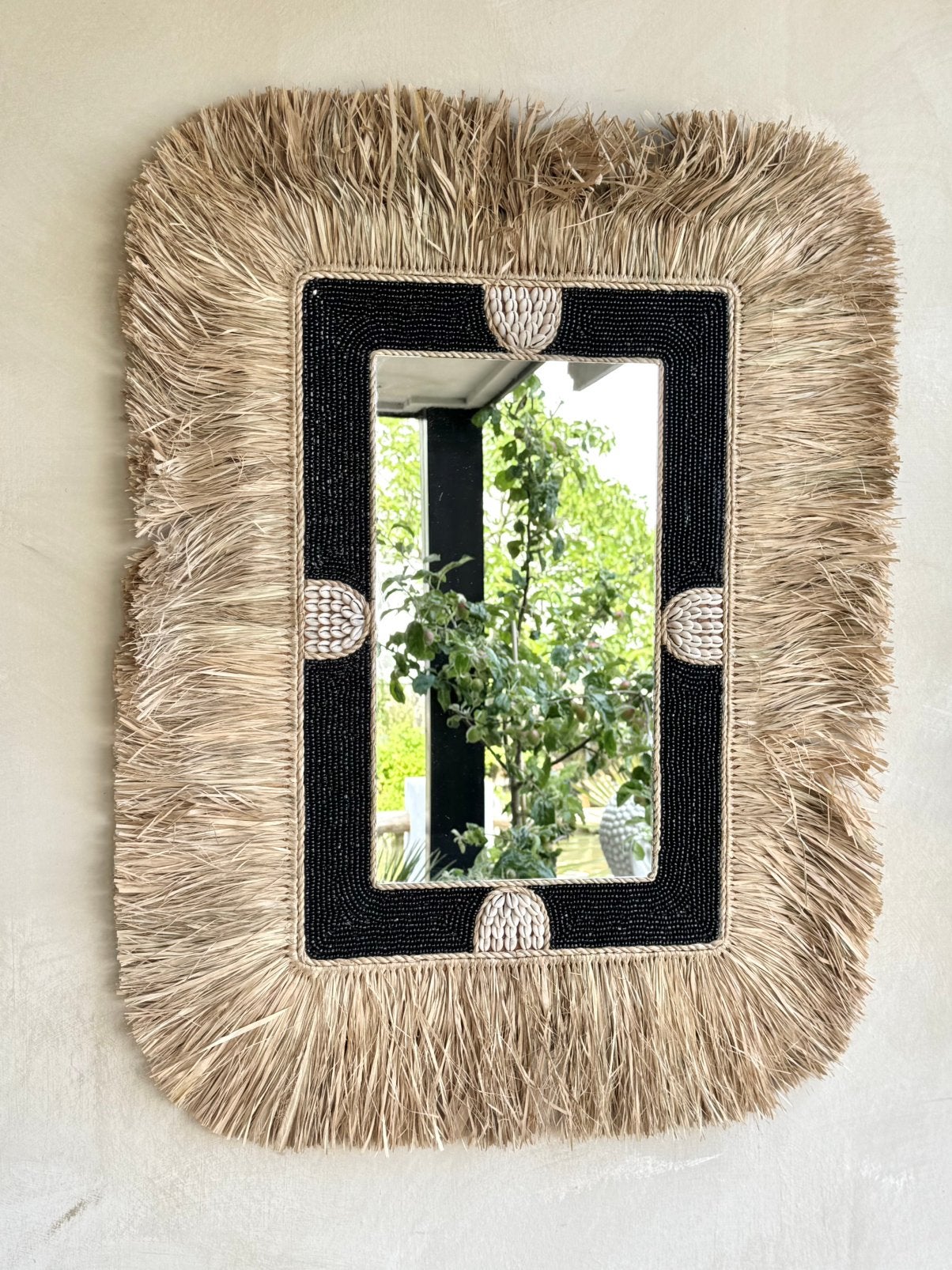 Spiegel raffia zwart, Ophalen, Nieuw, 75 tot 100 cm, Minder dan 100 cm