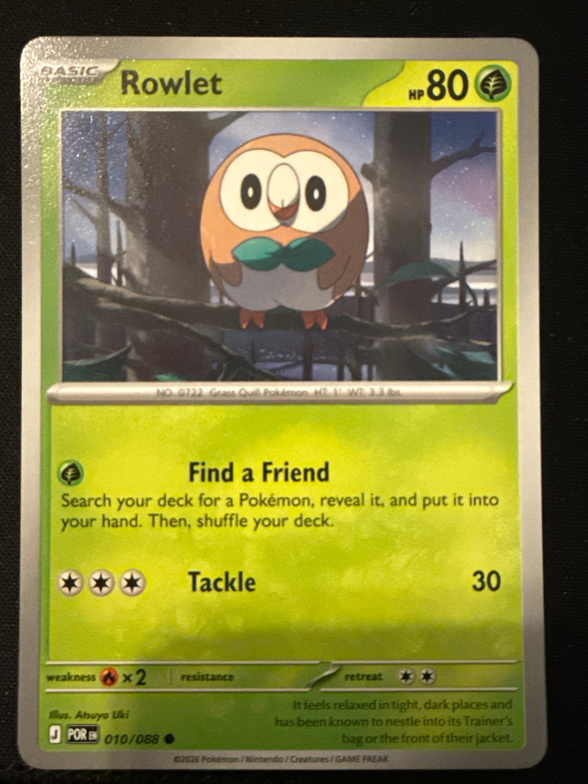 Pokémon Kaart Rowlet 010/088 - Basic Grass Quill, Ophalen of Verzenden, Zo goed als nieuw, Losse kaart