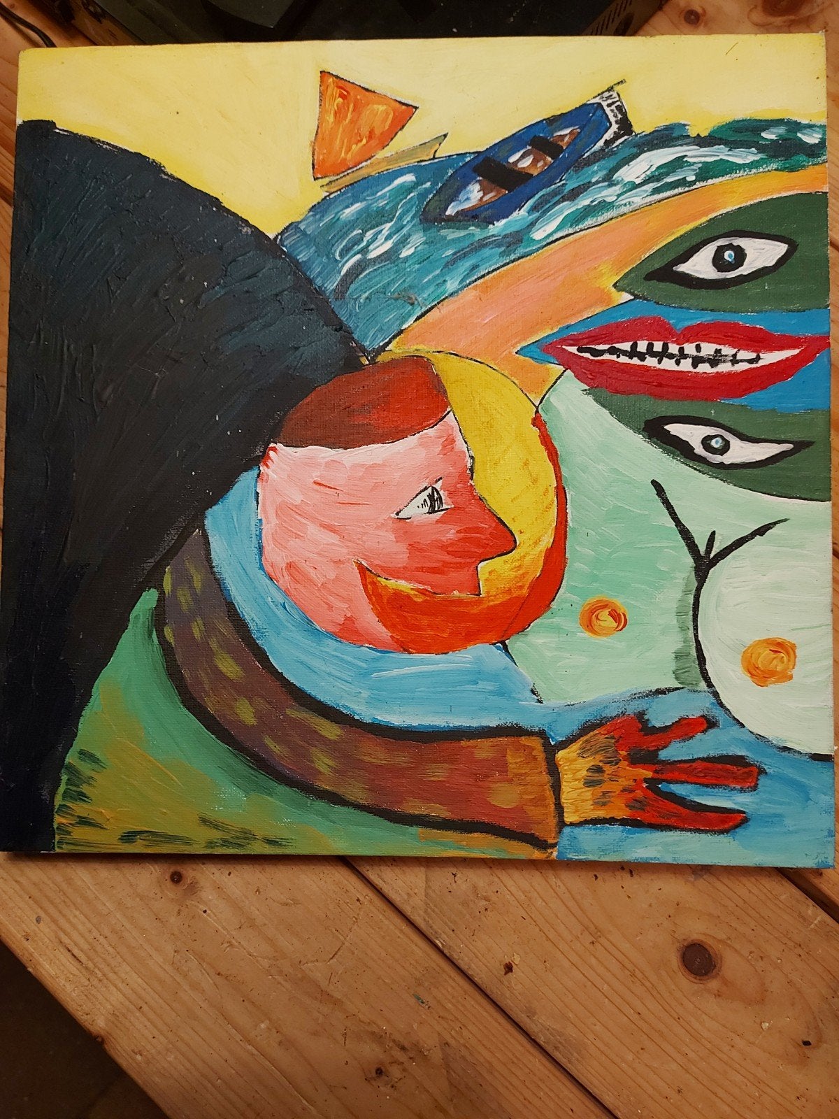Kleurrijk Schilderij in CoBrA-stijl (40x40 cm), Antiek en Kunst, Ophalen of Verzenden
