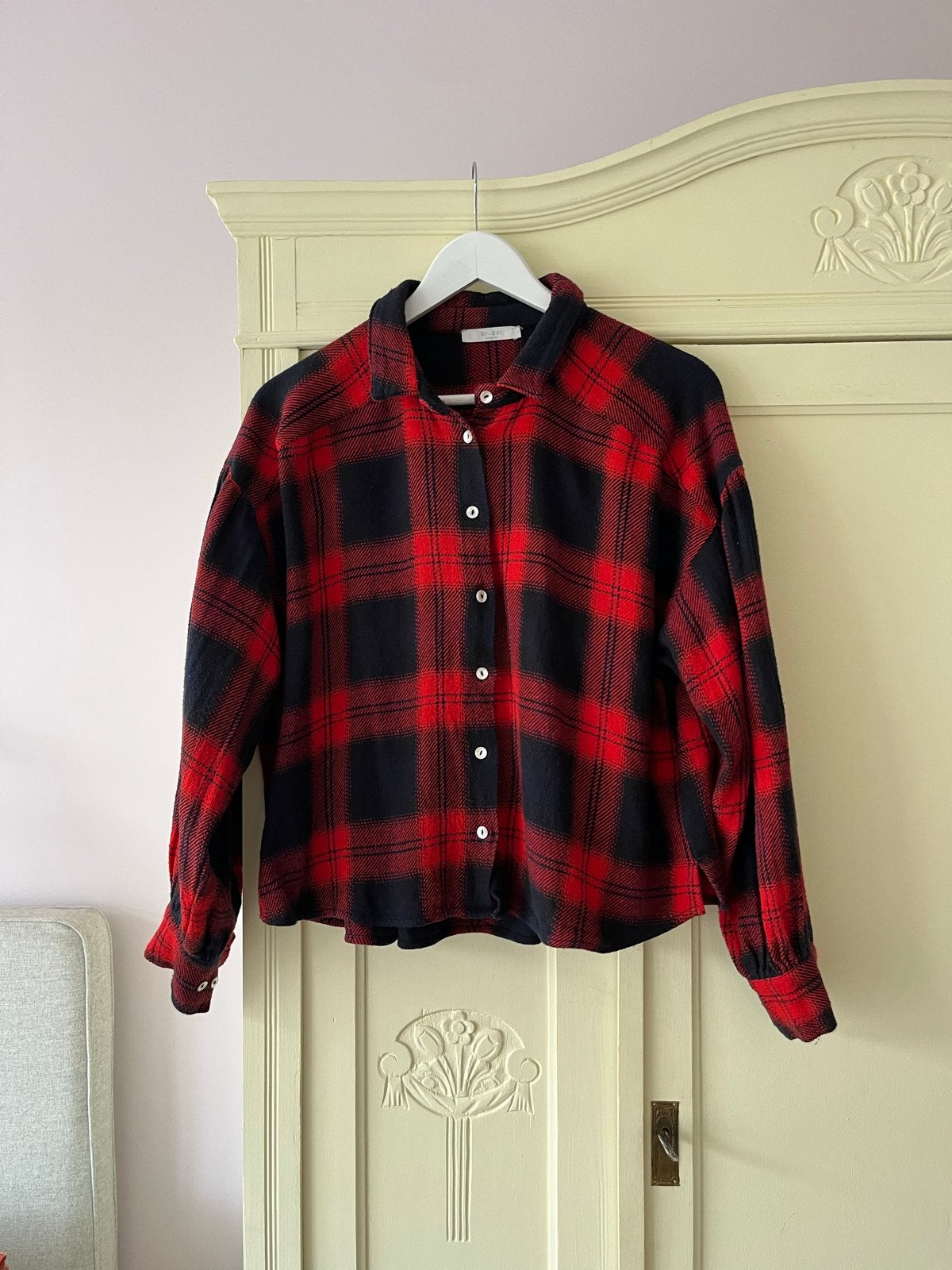 By-Bar Sarah Short Red Check Blouse - 100% Katoen, Kleding | Dames, Verzenden, Zo goed als nieuw, Maat 42/44 (L), Rood