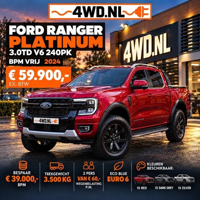 Ford Ranger 3.0 TD V6 AUT 241 PK EURO 6 2P VAN BPM VRIJ 3500, Auto's, Automaat, Automatische klimaatregeling, Gebruikt, Zwart